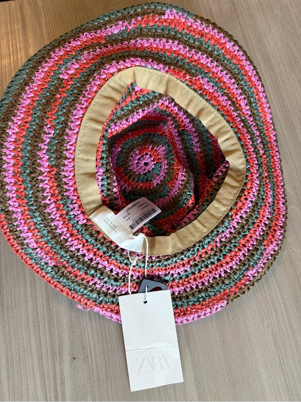 Zara Kids Striped Straw Sun Hat in Pink, Green & Coral NWT